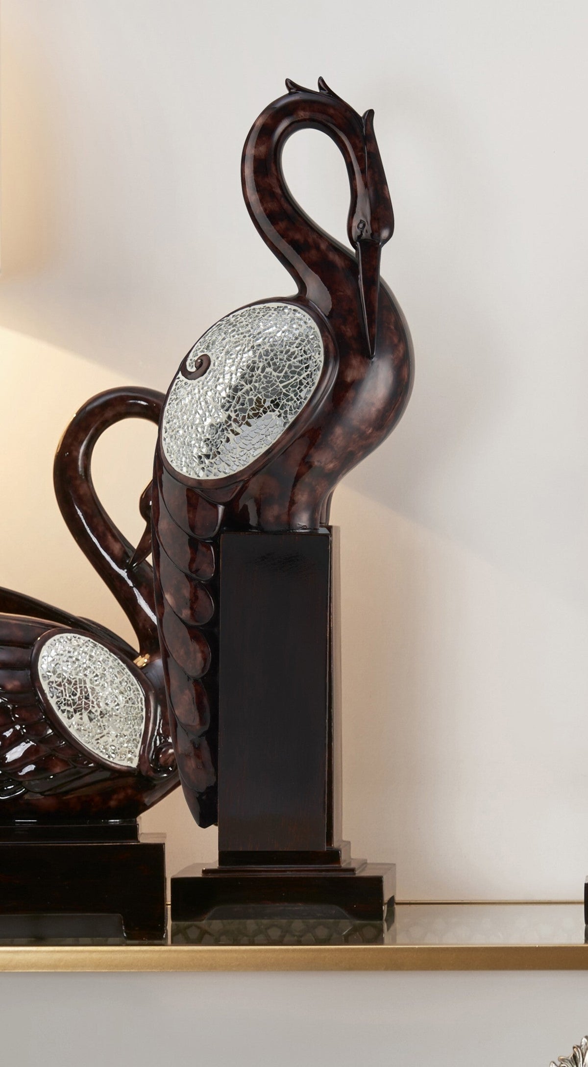 27" Marbleized Cherry Brown Polyresin Crane Figurine Sculpture W2B