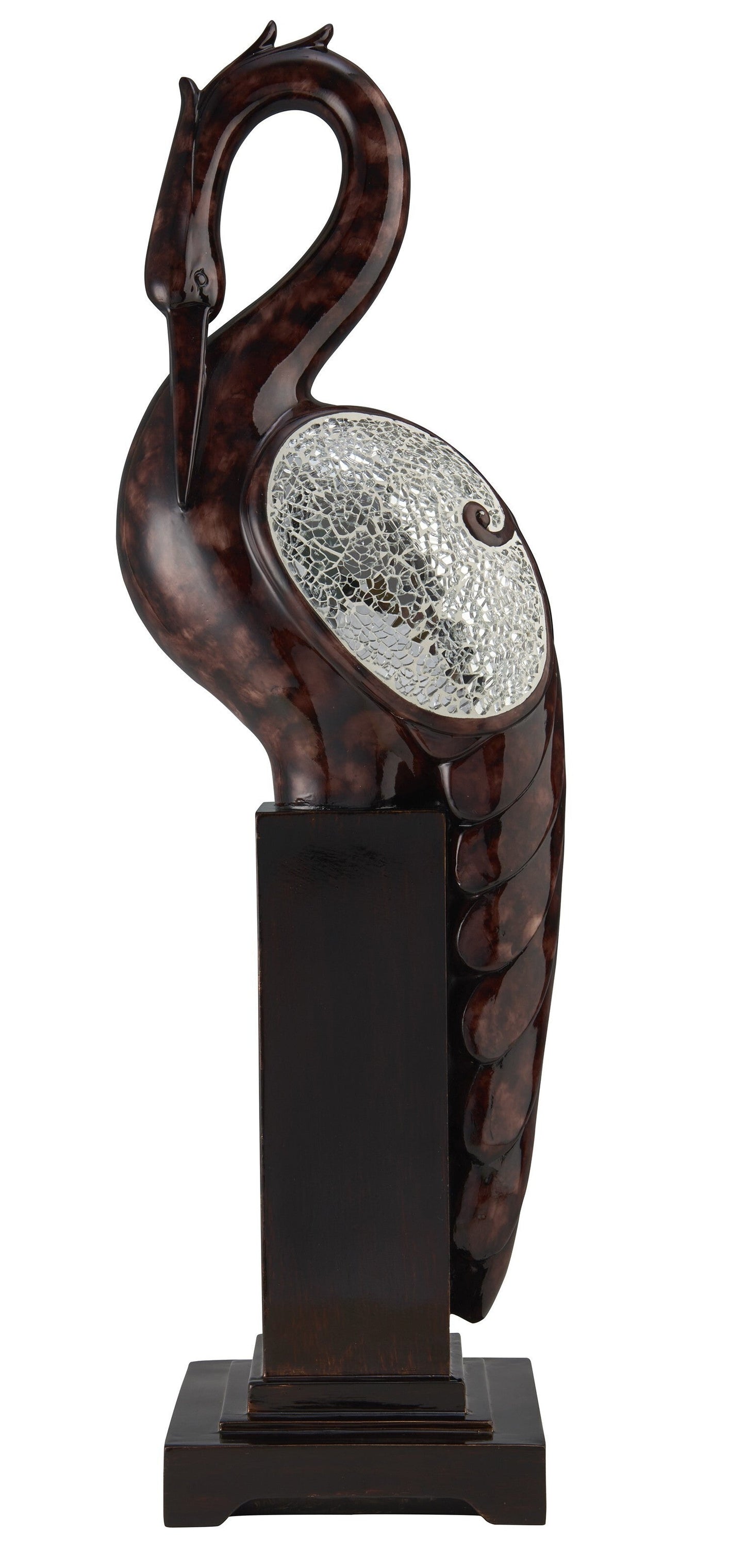 27" Marbleized Cherry Brown Polyresin Crane Figurine Sculpture W2B