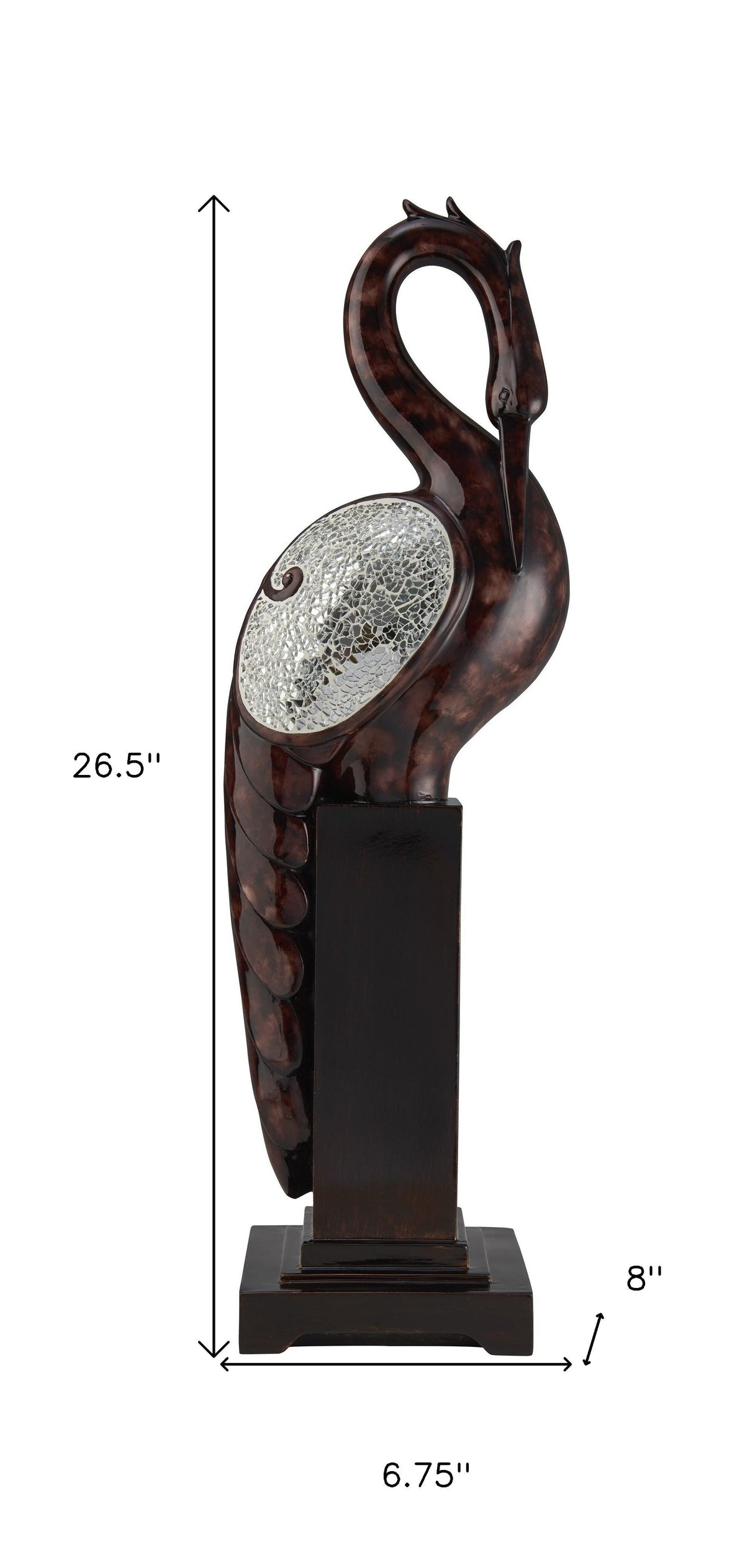27" Marbleized Cherry Brown Polyresin Crane Figurine Sculpture W2B