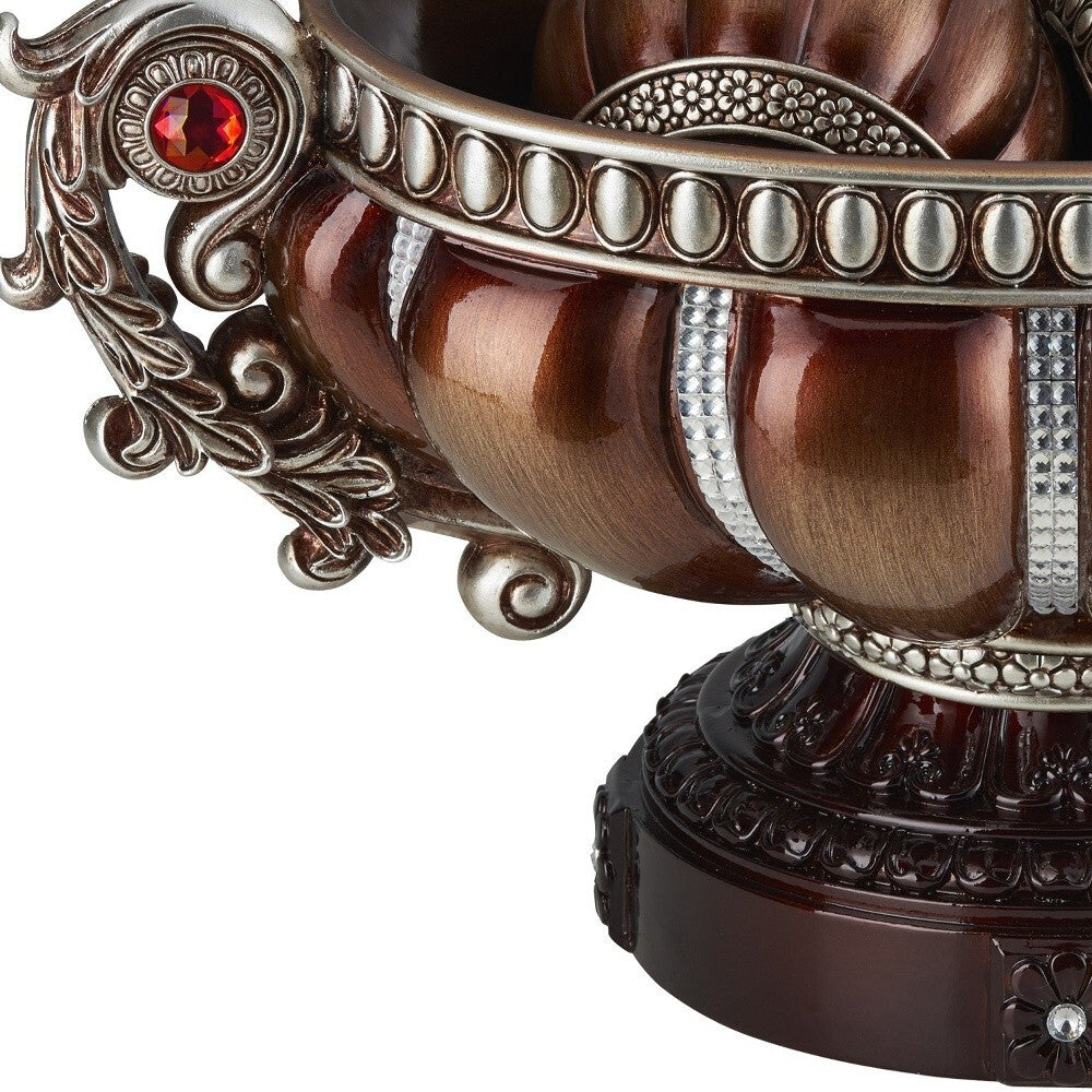 9" Reddish Bronze And Silver Polyresin Decorative Bowl With Orbs W2B