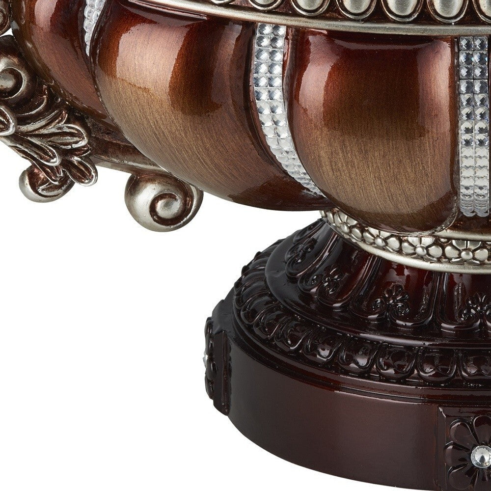 9" Reddish Bronze And Silver Polyresin Decorative Bowl With Orbs W2B