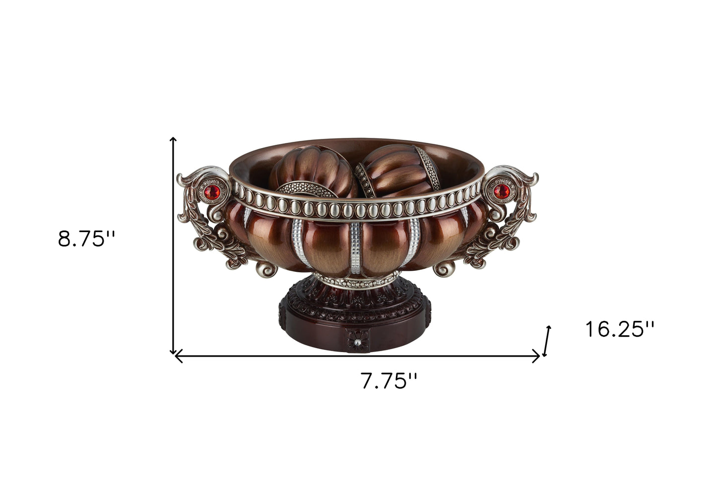 9" Reddish Bronze And Silver Polyresin Decorative Bowl With Orbs W2B