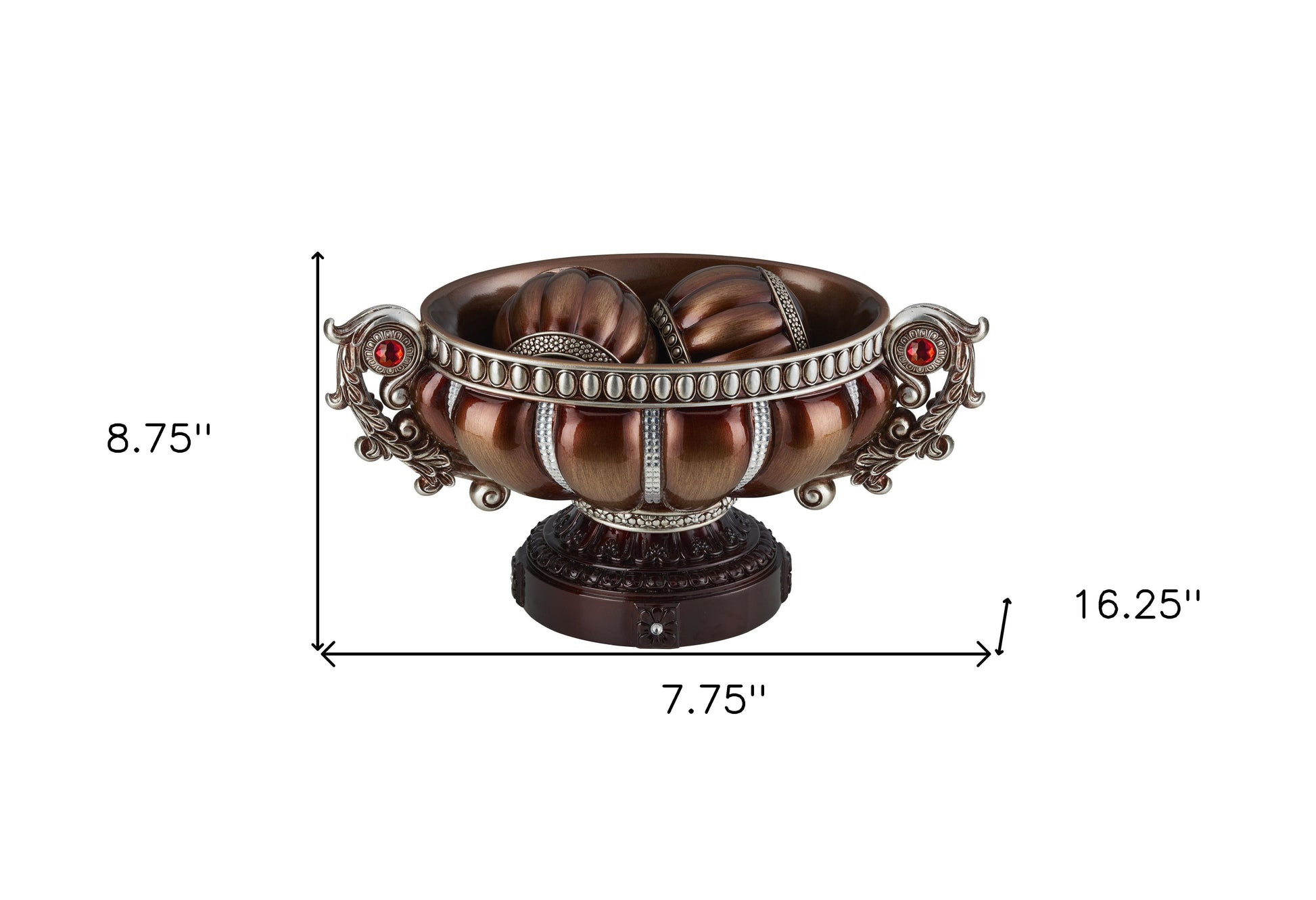 9" Reddish Bronze And Silver Polyresin Decorative Bowl With Orbs W2B