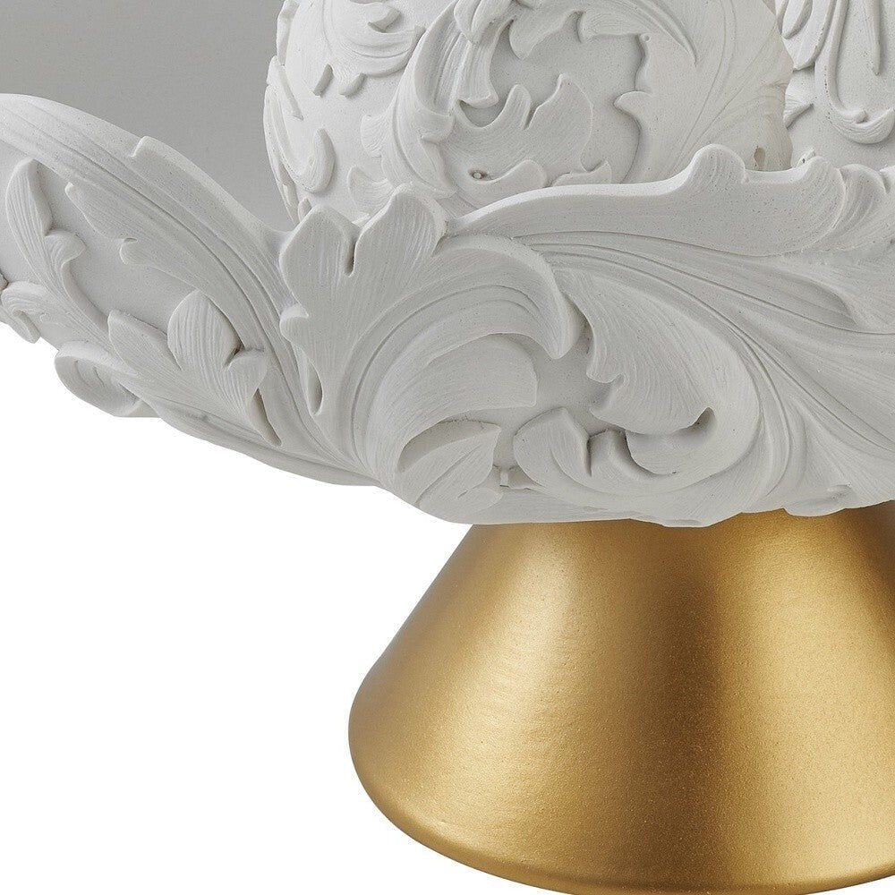 9" Matte Gold And White Polyresin Decorative Bowl With Orbs W2B