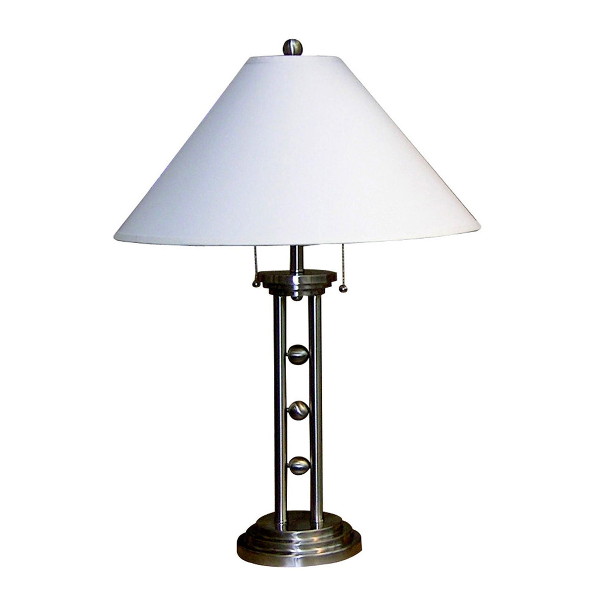 27" Silver Metal Two Light Table Lamp With White Classic Empire Shade W2B