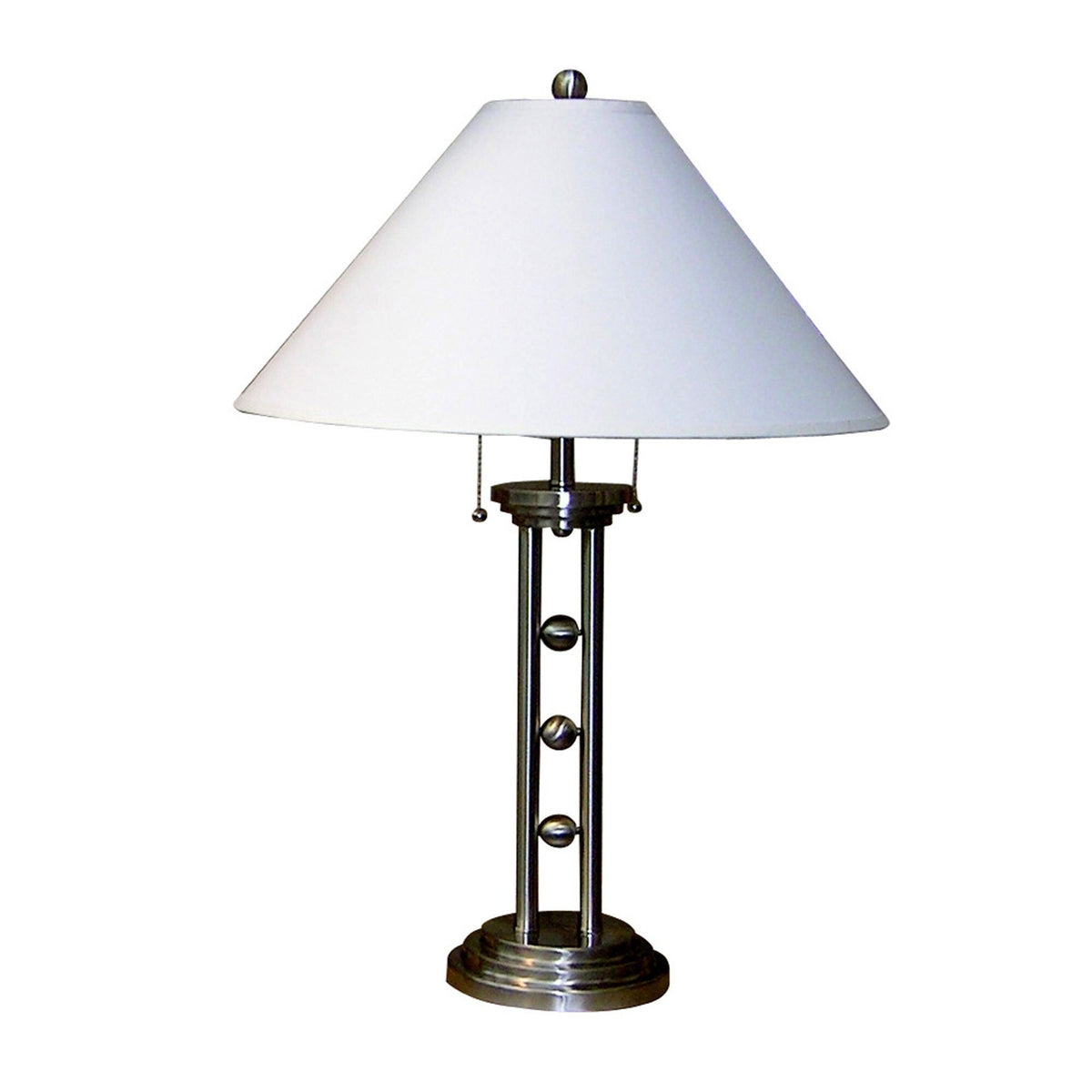 27" Silver Metal Two Light Table Lamp With White Classic Empire Shade W2B