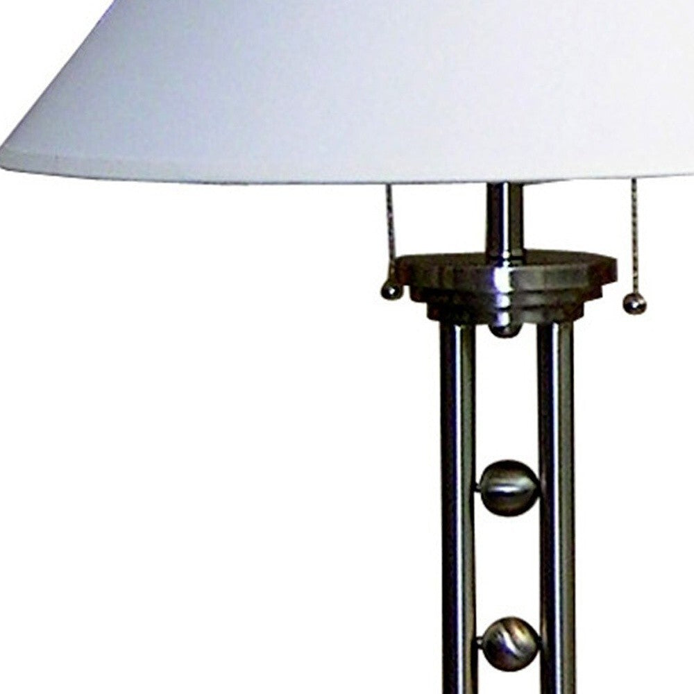 27" Silver Metal Two Light Table Lamp With White Classic Empire Shade W2B