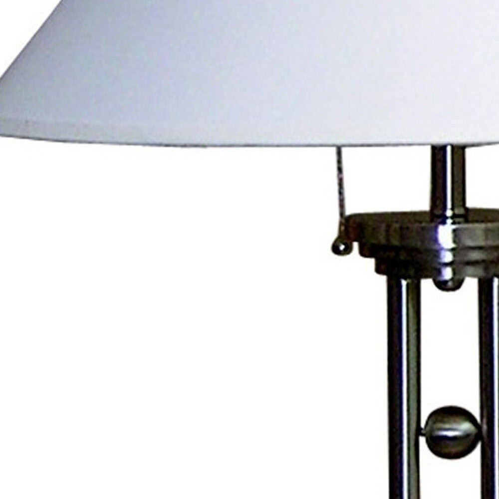 27" Silver Metal Two Light Table Lamp With White Classic Empire Shade W2B