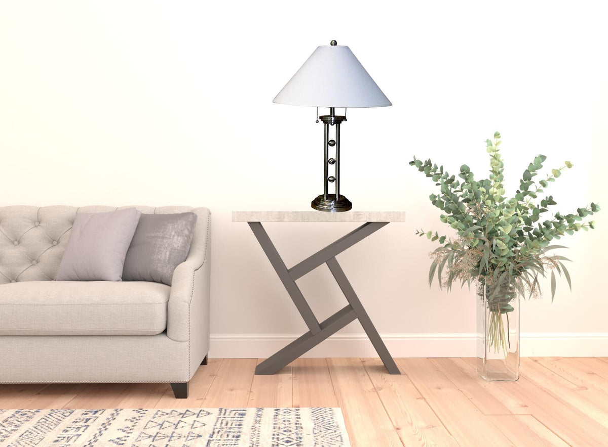 27" Silver Metal Two Light Table Lamp With White Classic Empire Shade W2B