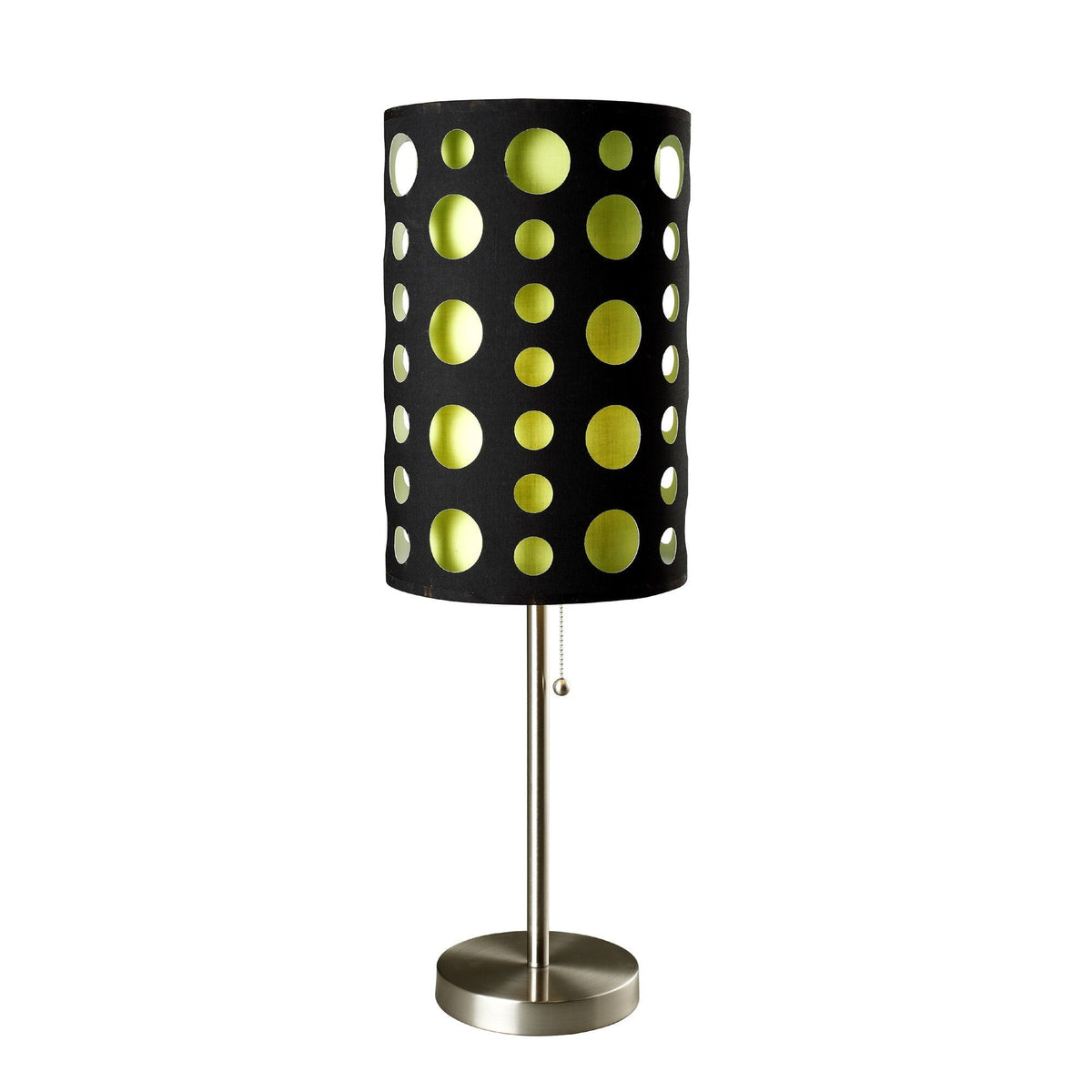 33" Silver Metal Mod Table Lamp With Black And Green Drum Shade W2B