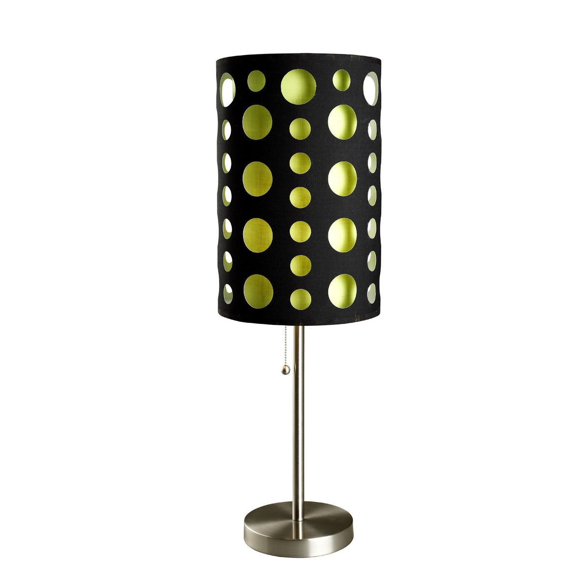 33" Silver Metal Mod Table Lamp With Black And Green Drum Shade W2B
