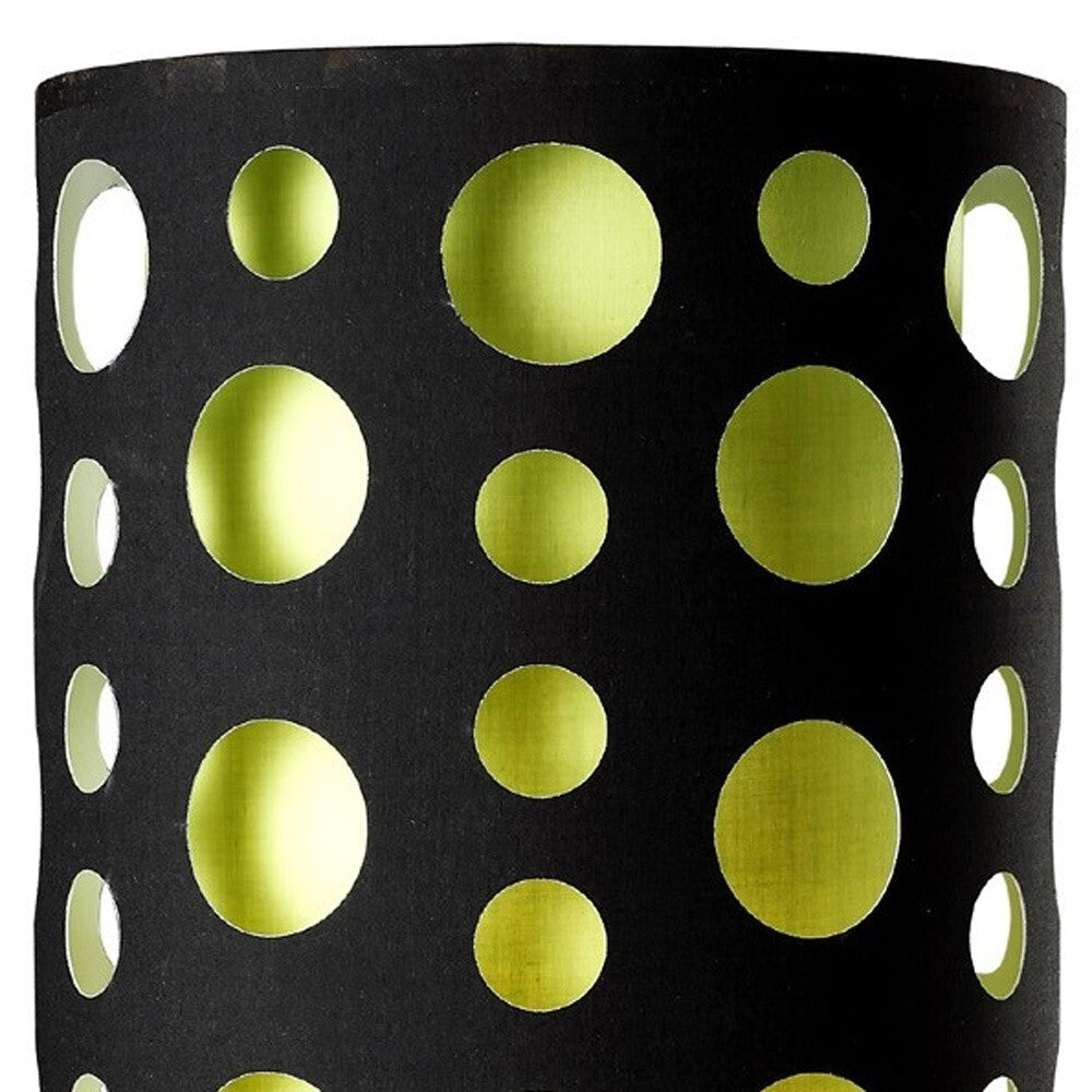 33" Silver Metal Mod Table Lamp With Black And Green Drum Shade W2B