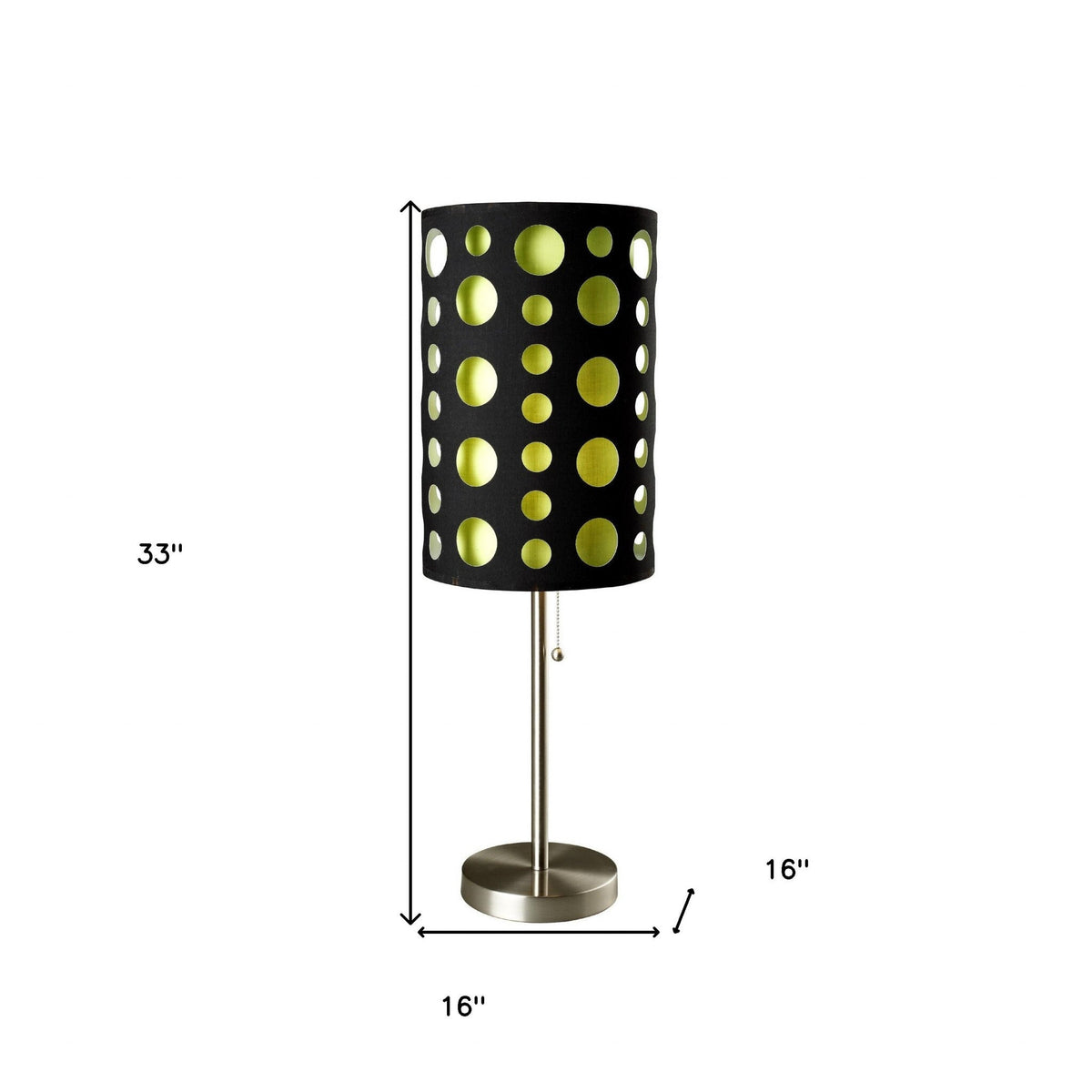 33" Silver Metal Mod Table Lamp With Black And Green Drum Shade W2B