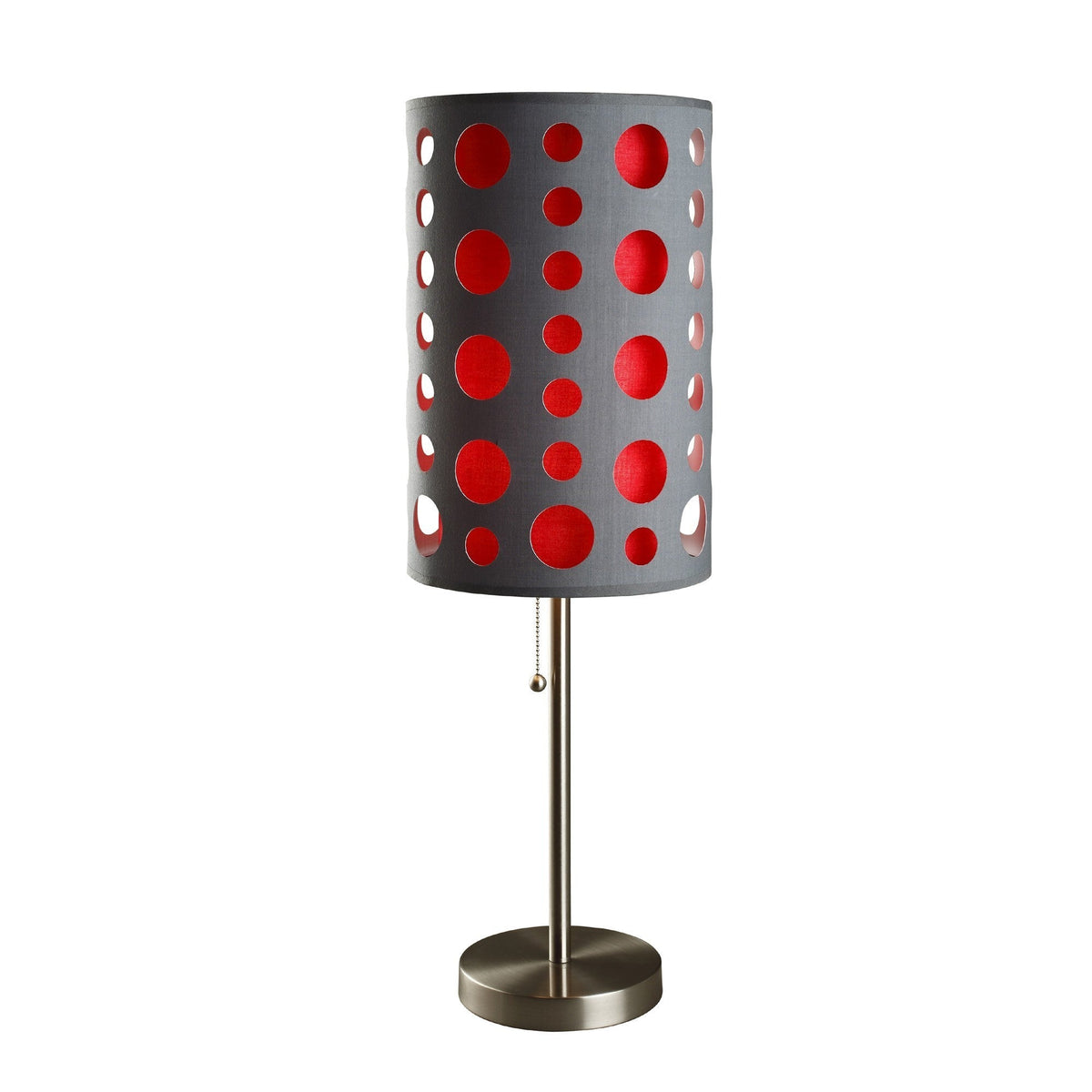 33" Gray and Red Mod Dot Novelty Table Lamp W2B