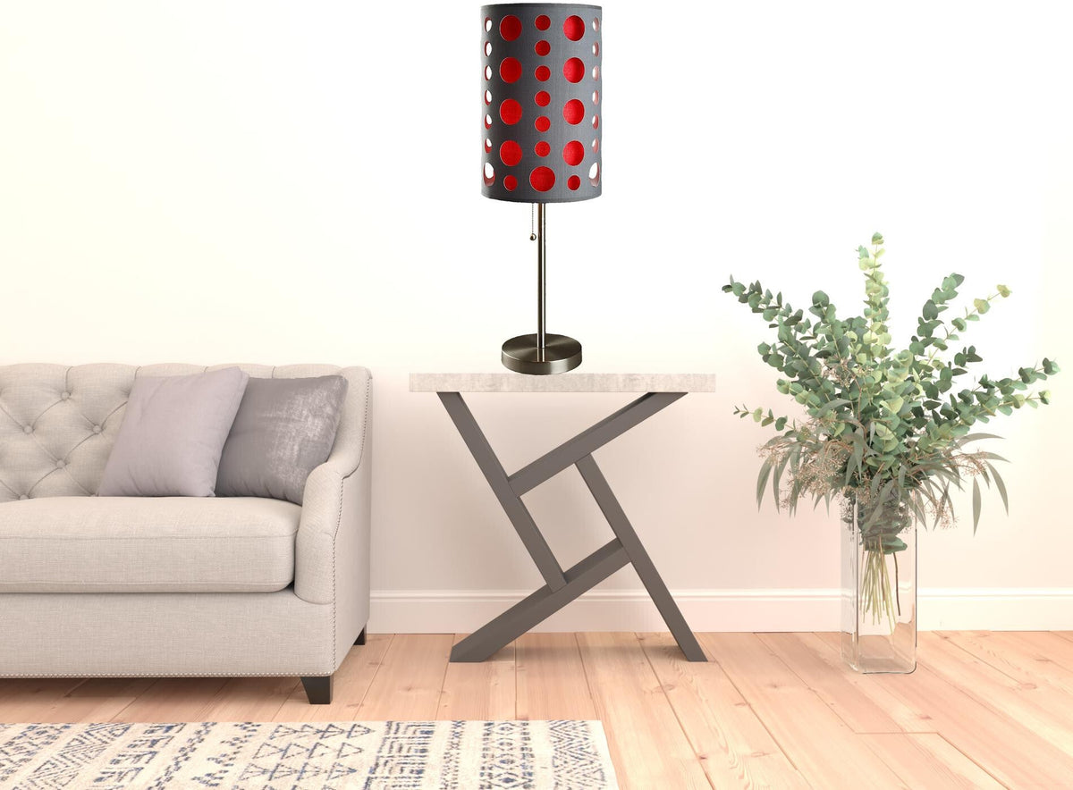 33" Gray and Red Mod Dot Novelty Table Lamp W2B