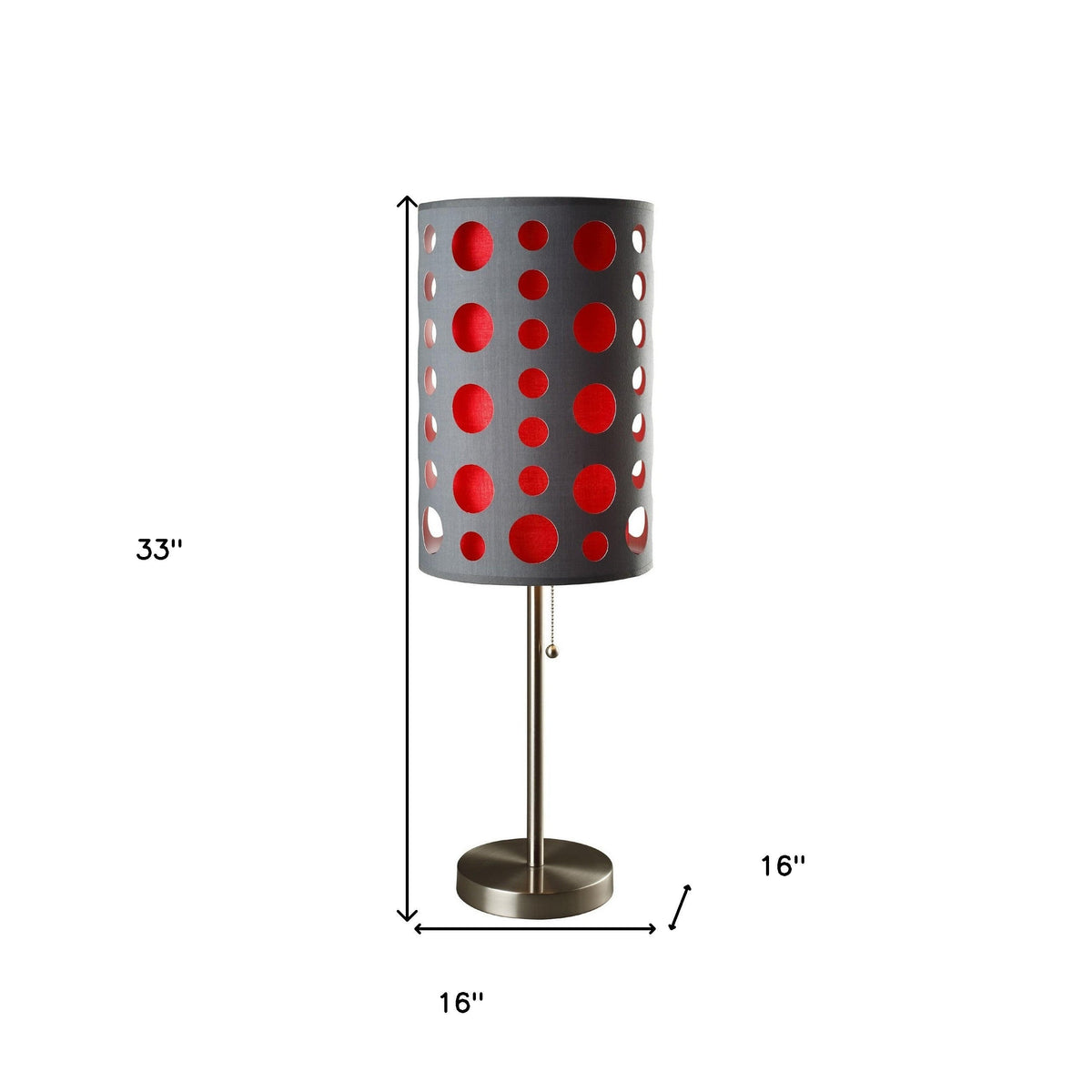 33" Gray and Red Mod Dot Novelty Table Lamp W2B