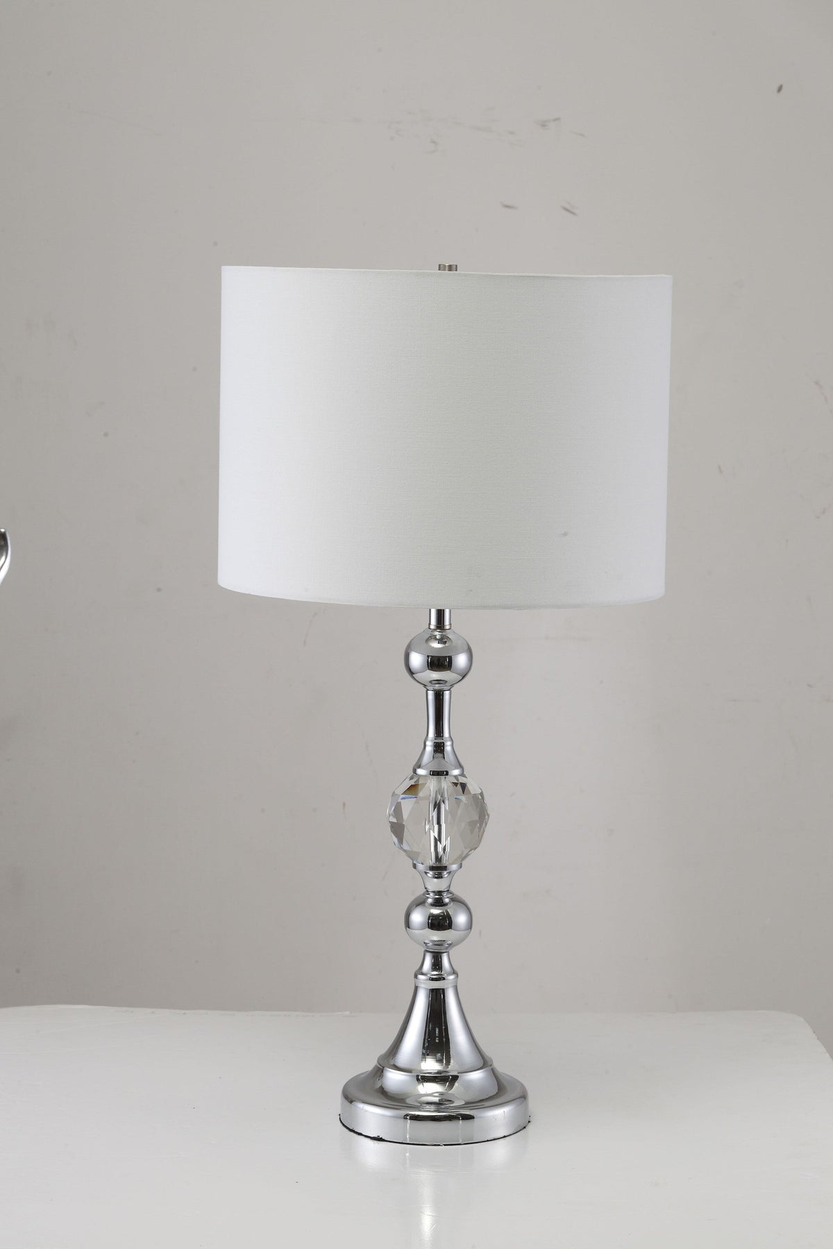 30" Silver Metal Bedside Table Lamp With White Classic Drum Shade W2B