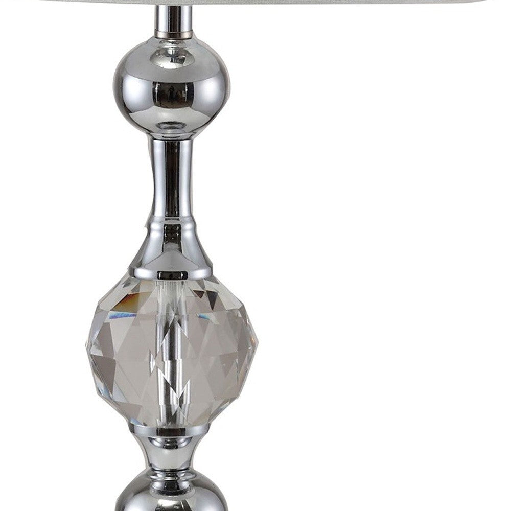 30" Silver Metal Bedside Table Lamp With White Classic Drum Shade W2B
