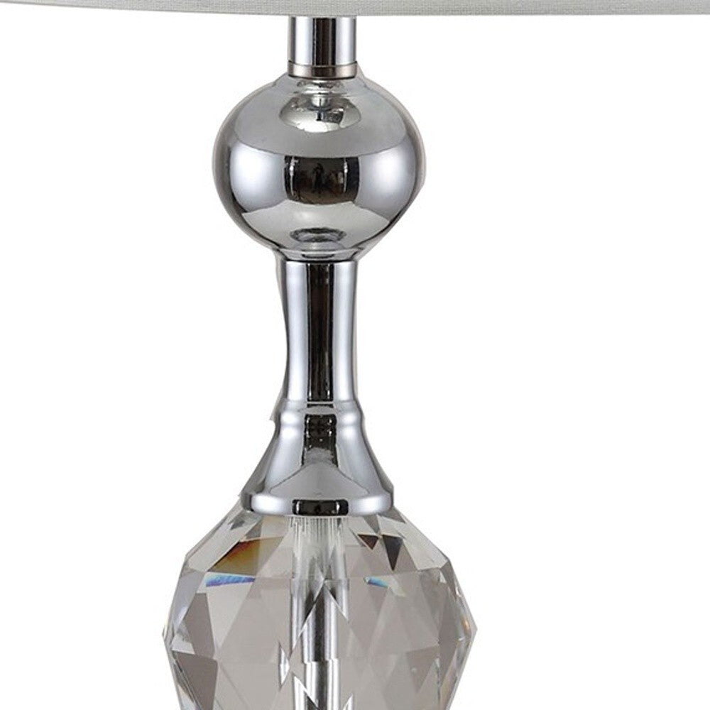 30" Silver Metal Bedside Table Lamp With White Classic Drum Shade W2B