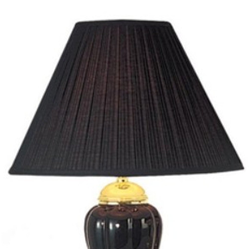 Set Of Three 64" Gold Ceramic Bedside Floor and Table Lamp Set With Black Empire Shade W2B