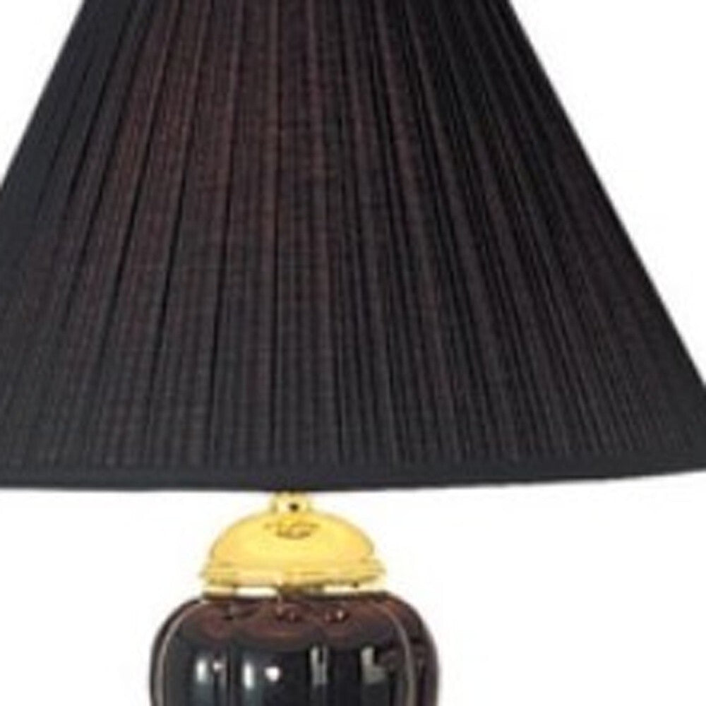 Set Of Three 64" Gold Ceramic Bedside Floor and Table Lamp Set With Black Empire Shade W2B