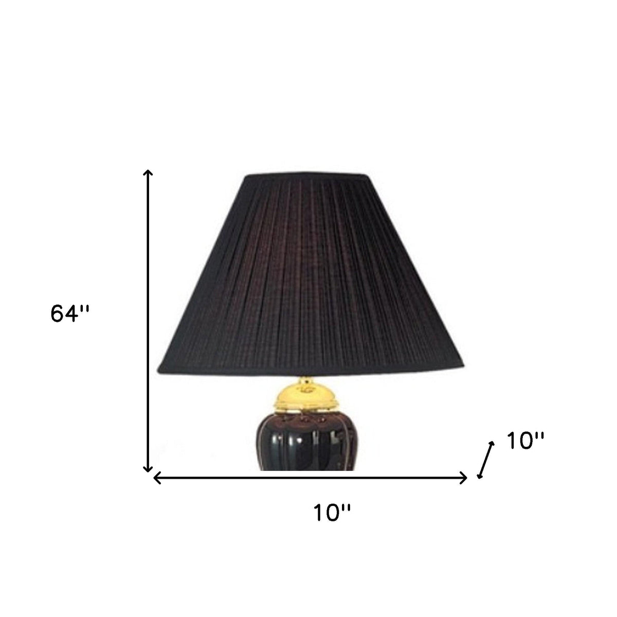 Set Of Three 64" Gold Ceramic Bedside Floor and Table Lamp Set With Black Empire Shade W2B