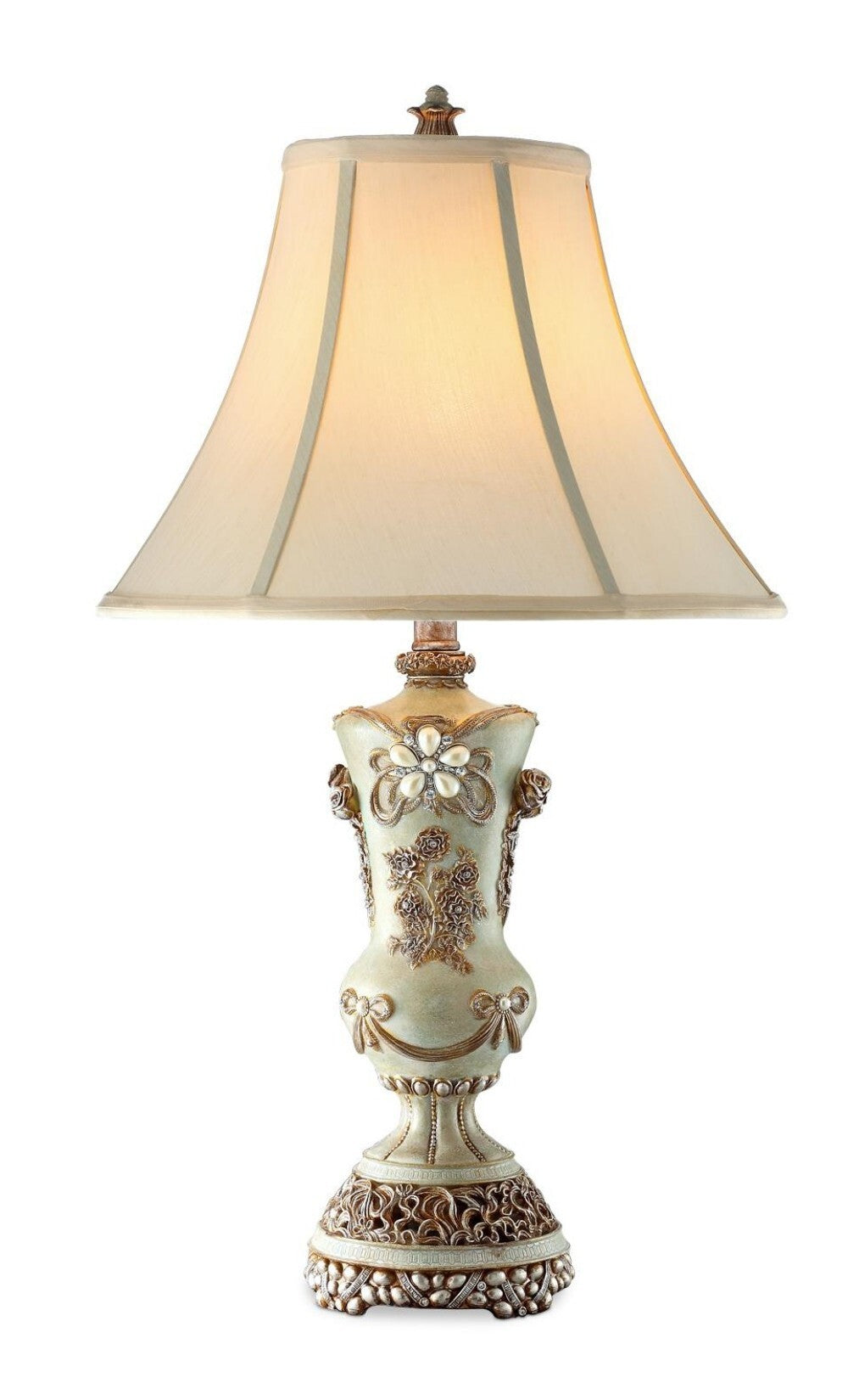Vintage Silver Table Lamp with Rose Accents