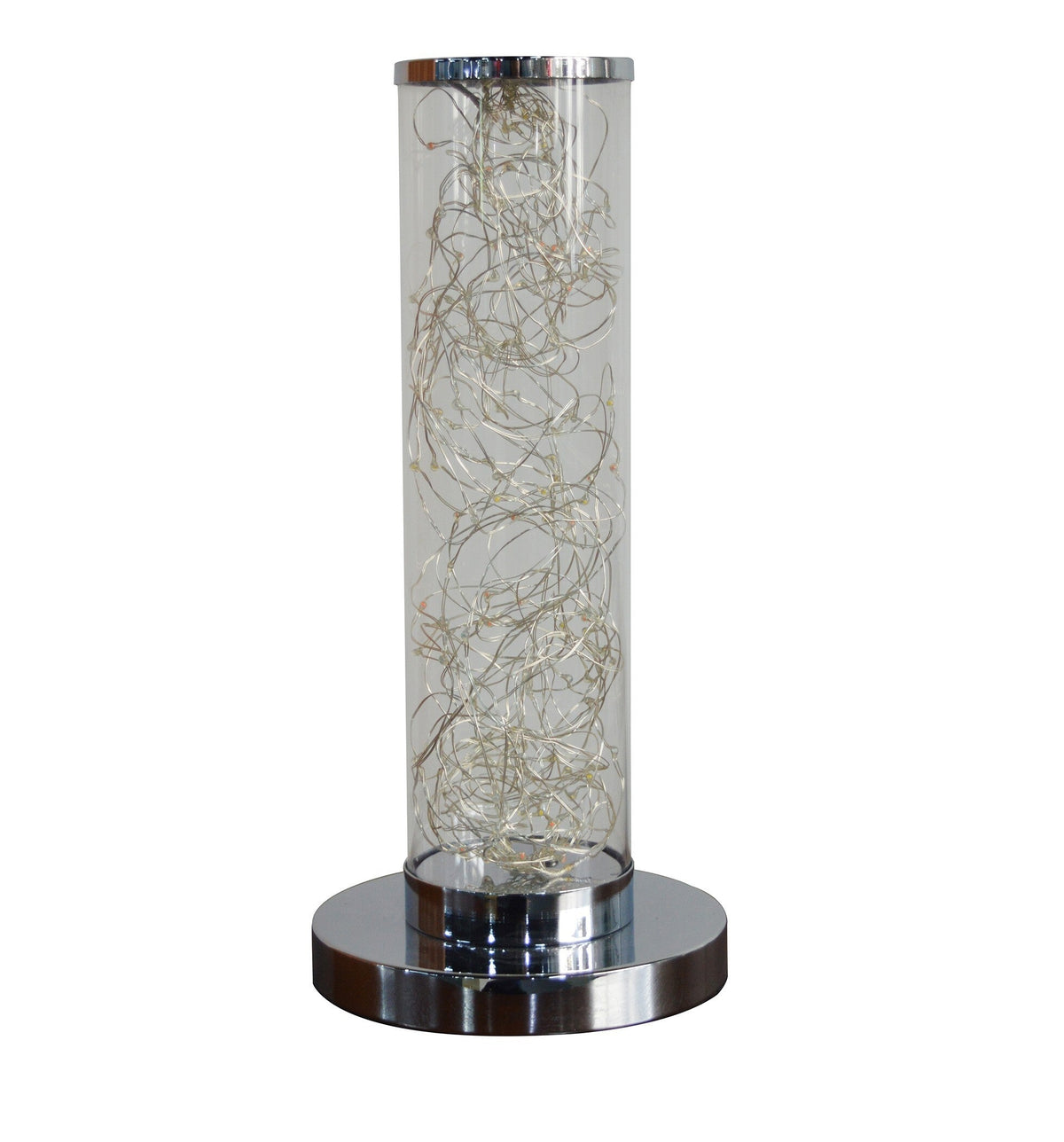 13" Silver Metal Column LED Rope Table Lamp With Clear W2B