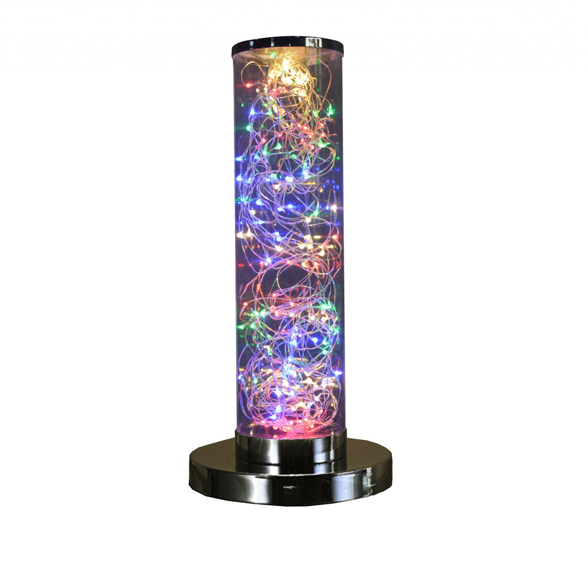 13" Silver Metal Column LED Rope Table Lamp With Clear W2B