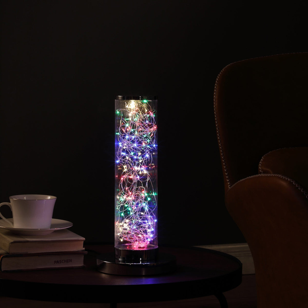 13" Silver Metal Column LED Rope Table Lamp With Clear W2B