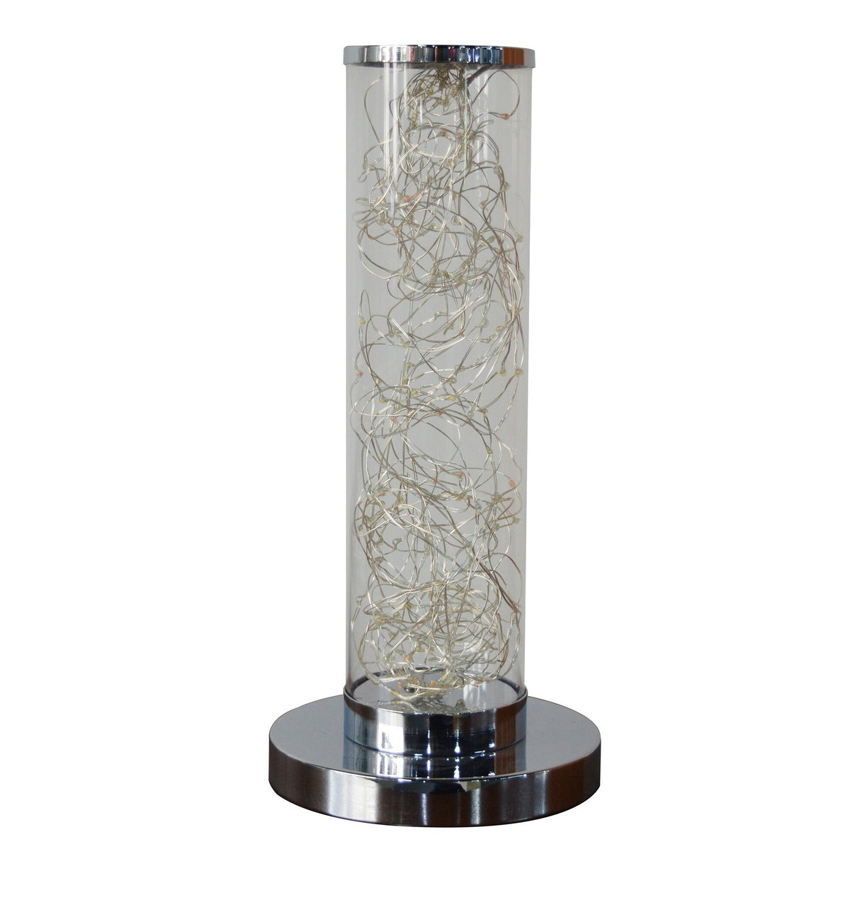13" Silver Metal Column LED Rope Table Lamp With Clear W2B