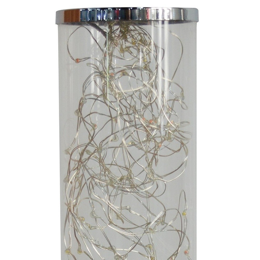 13" Silver Metal Column LED Rope Table Lamp With Clear W2B
