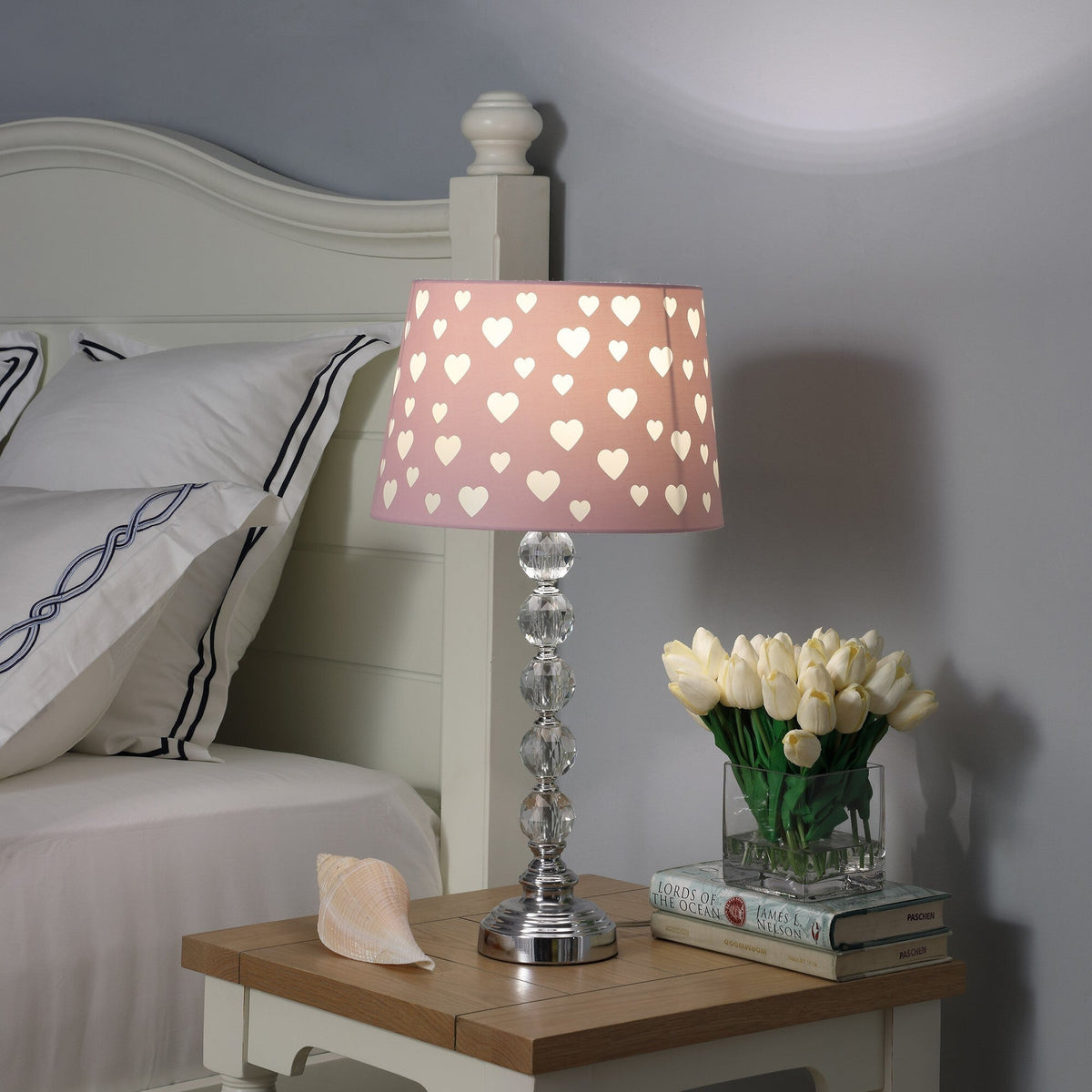 22" Crystal With Pink And White Dot Shade Table Lamp W2B