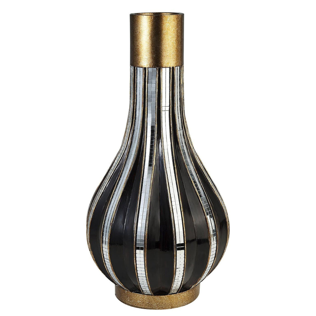 16" Gold and Black Striped Bud Polyresin Table Vase W2B