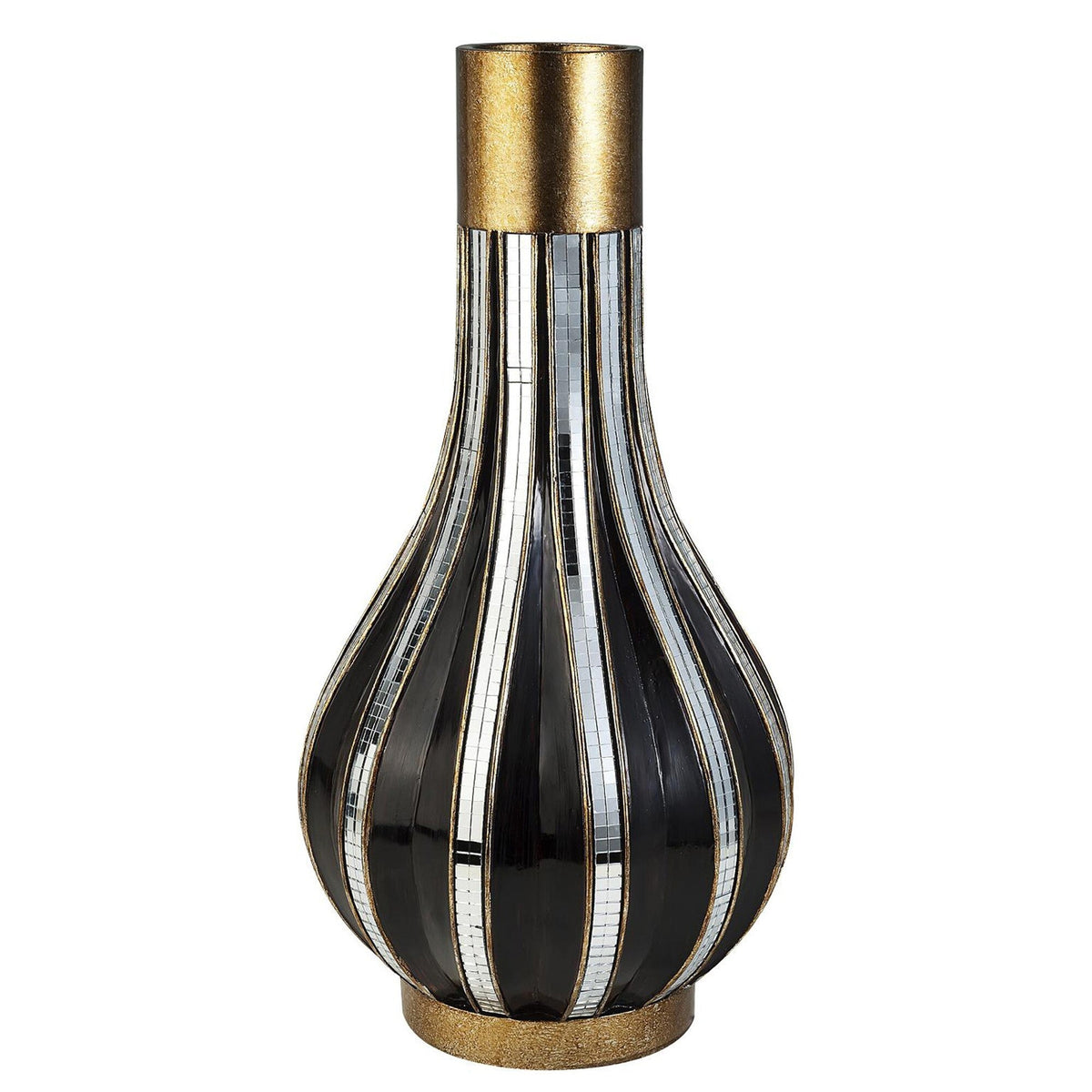 16" Gold and Black Striped Bud Polyresin Table Vase W2B
