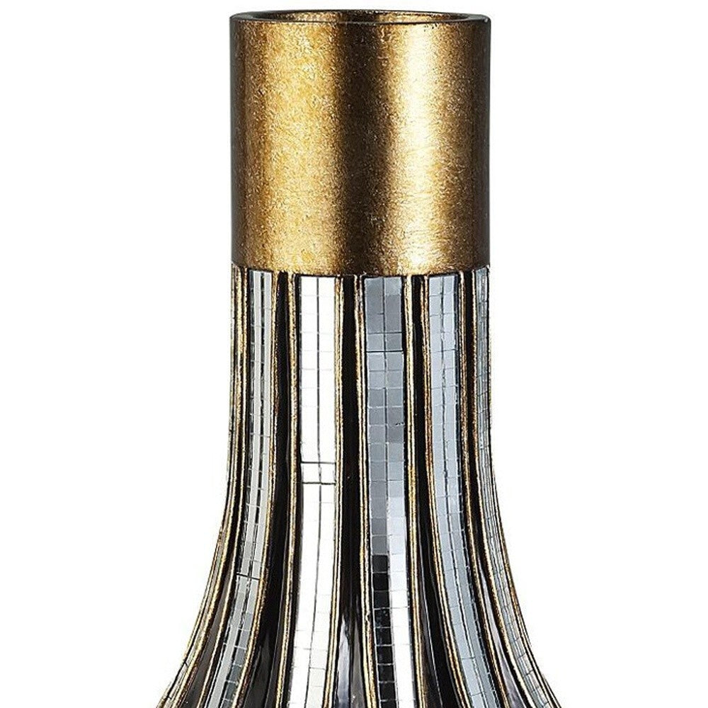 16" Gold and Black Striped Bud Polyresin Table Vase W2B