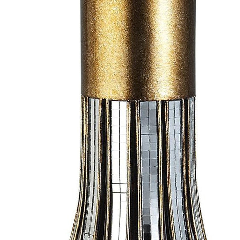 16" Gold and Black Striped Bud Polyresin Table Vase W2B