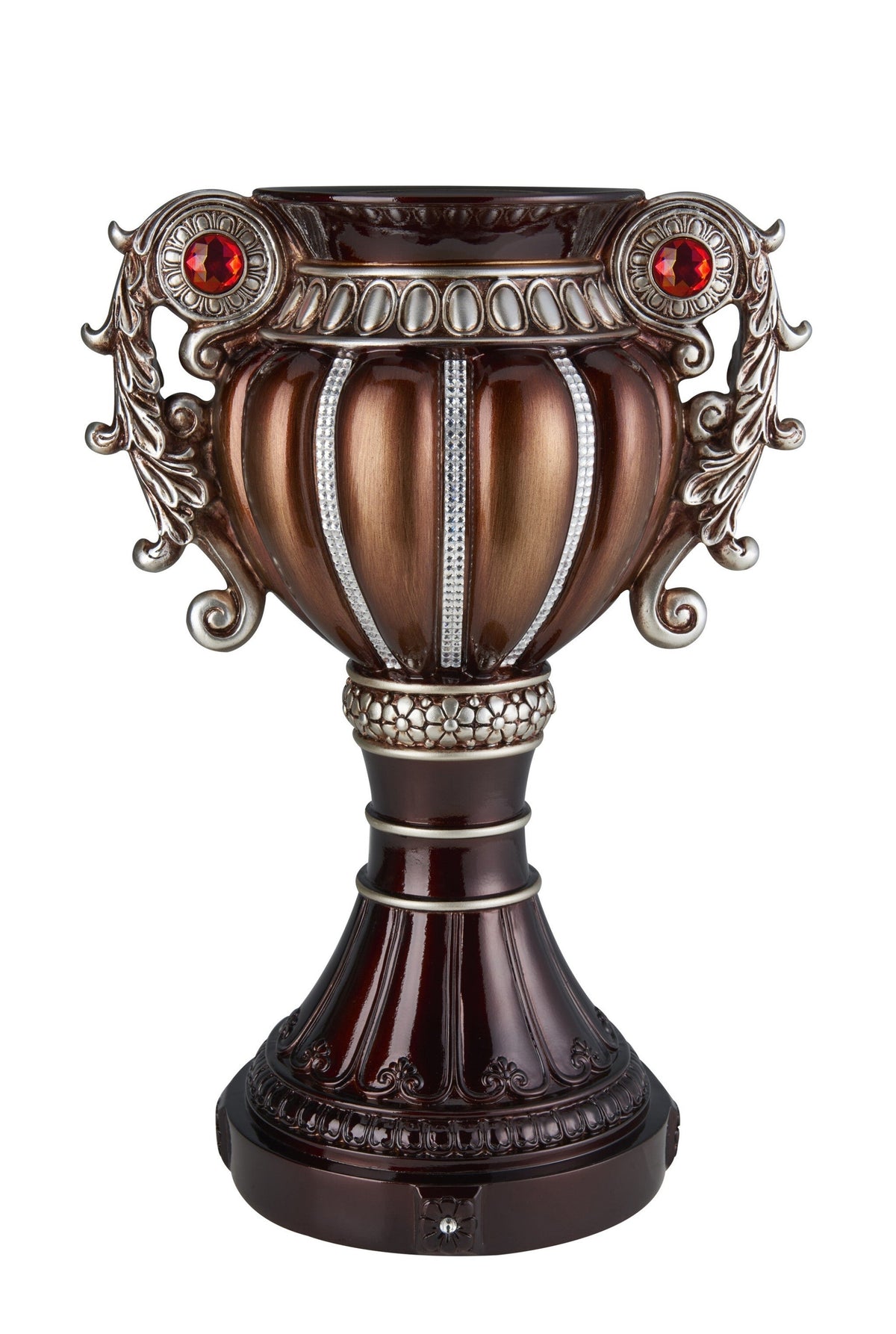 18" Bronze and Silver Floral Urn Polyresin Table Vase With Stones W2B