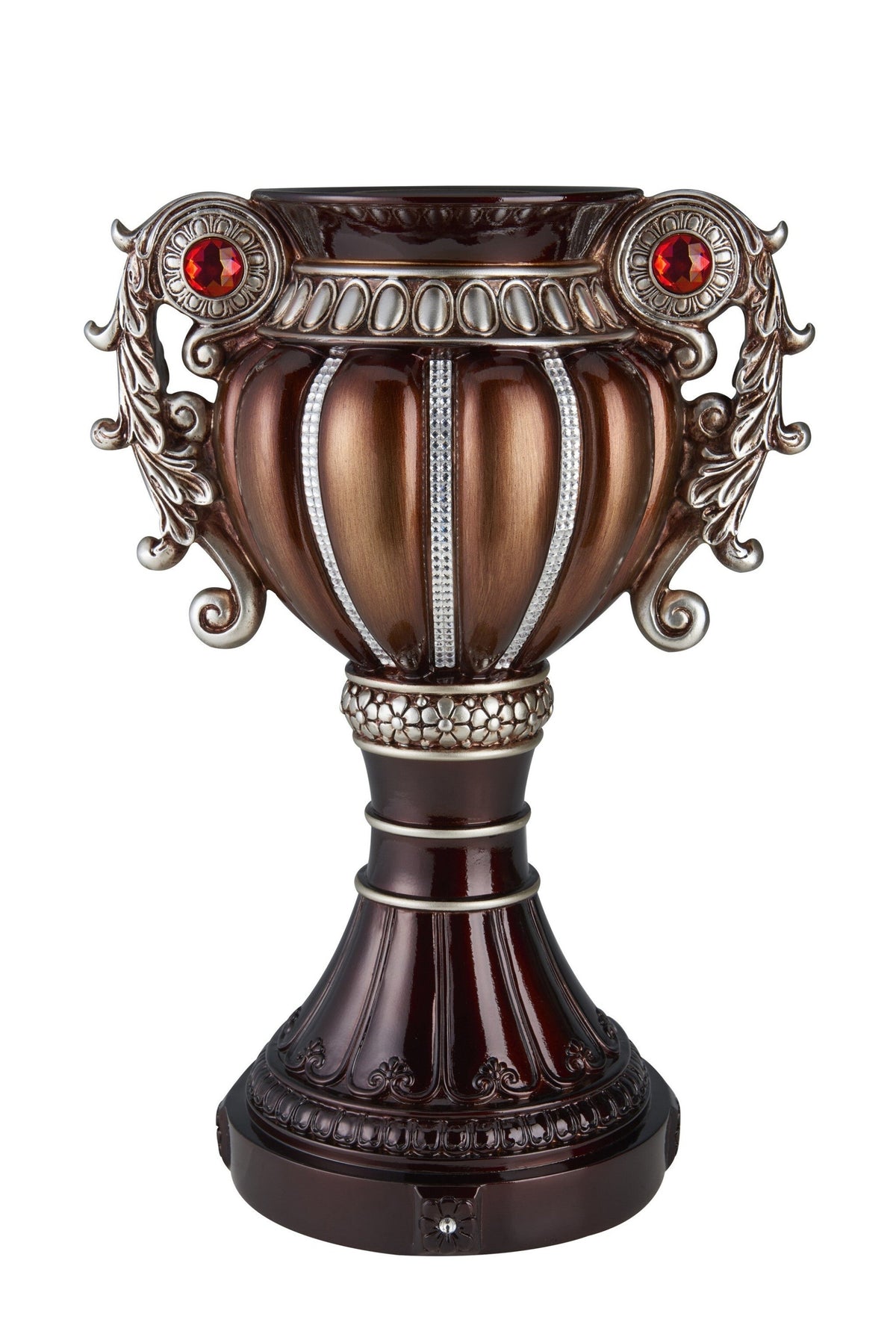 18" Bronze and Silver Floral Urn Polyresin Table Vase With Stones W2B