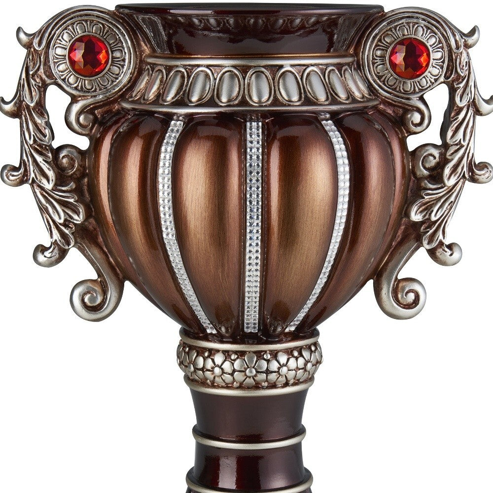 18" Bronze and Silver Floral Urn Polyresin Table Vase With Stones W2B