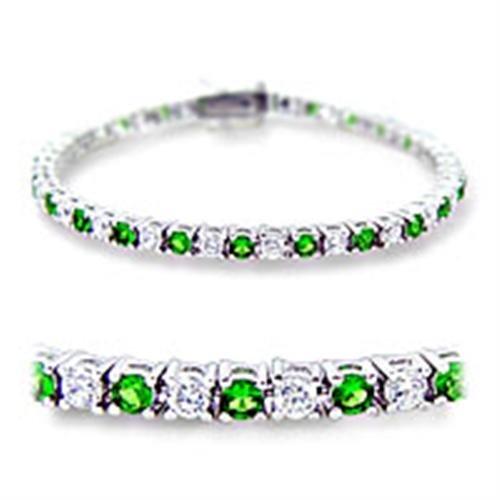 46906 - Rhodium Brass Bracelet with Synthetic Spinel in Emerald Alamode