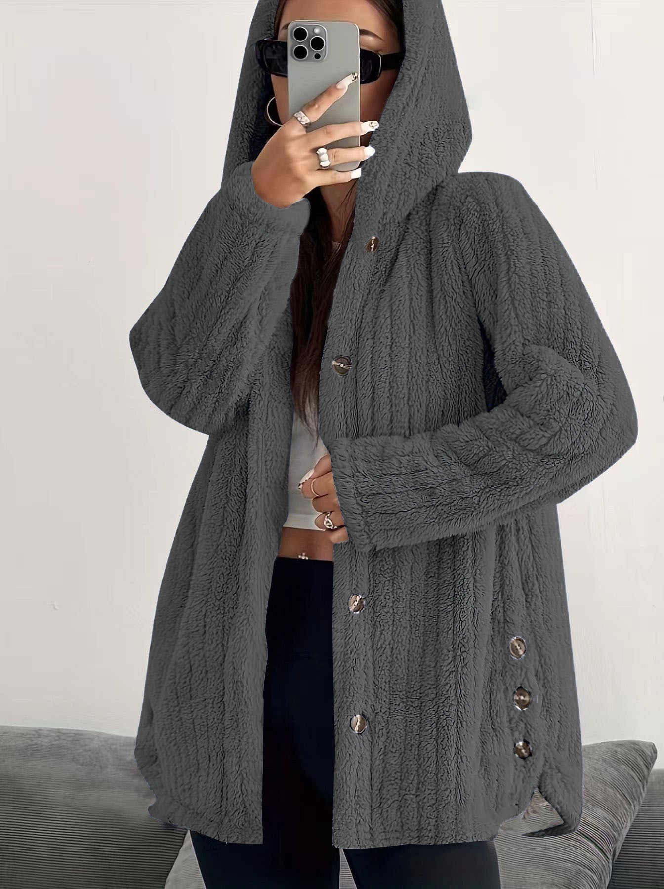 Hooded Loose Plush Coat Women's Regular Sleeve LadyShow.Store