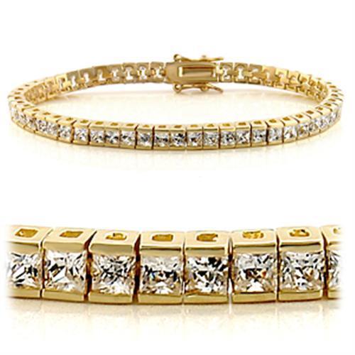 47101 - Gold Brass Bracelet with AAA Grade CZ  in Clear Alamode
