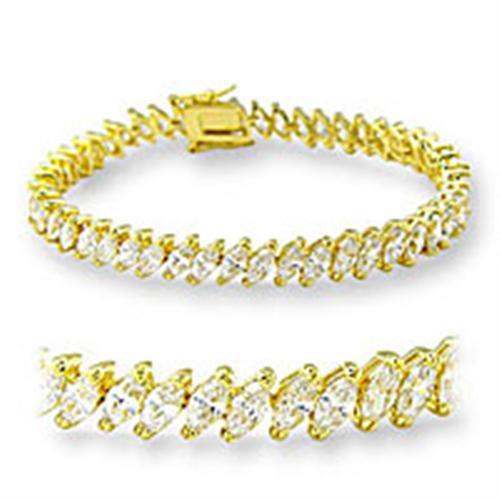 47105 - Gold Brass Bracelet with AAA Grade CZ  in Clear Alamode