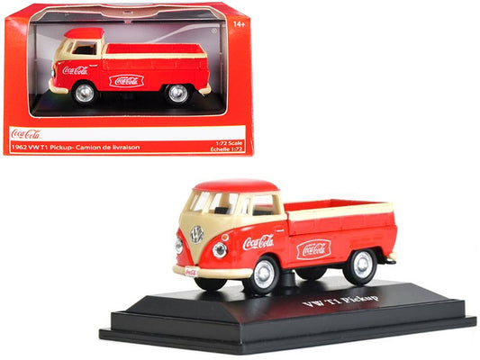 1962 Volkswagen T1 Pickup Truck "Coca-Cola" Red and Cream 1/72 Diecast Model Car by Motorcity Classics