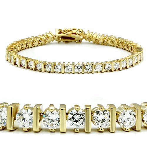 47205 - Gold Brass Bracelet with AAA Grade CZ  in Clear Alamode