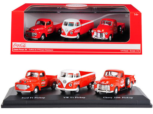 "Classic Pickups" Gift Set of 3 Pickup Trucks "Coca Cola" 1/72 Diecast Model Cars by Motorcity Classics Motorcity Classics
