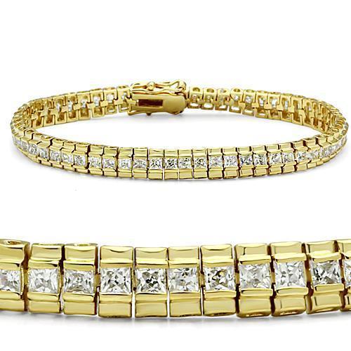 47303 - Gold Brass Bracelet with AAA Grade CZ  in Clear Alamode