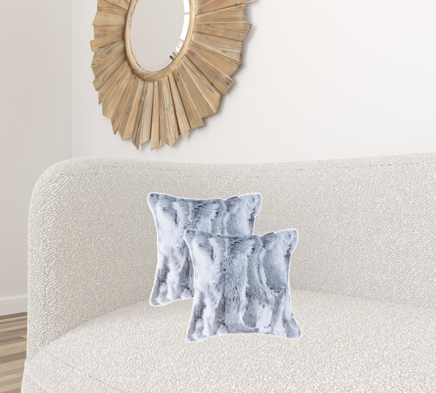 Set Of Two 18" Grey Rabbit Natural Fur Throw Pillows