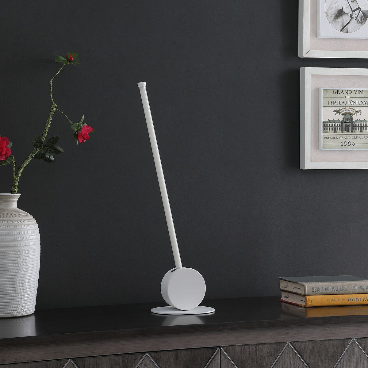 23" White Metal Leaning Stick LED Table Lamp W2B